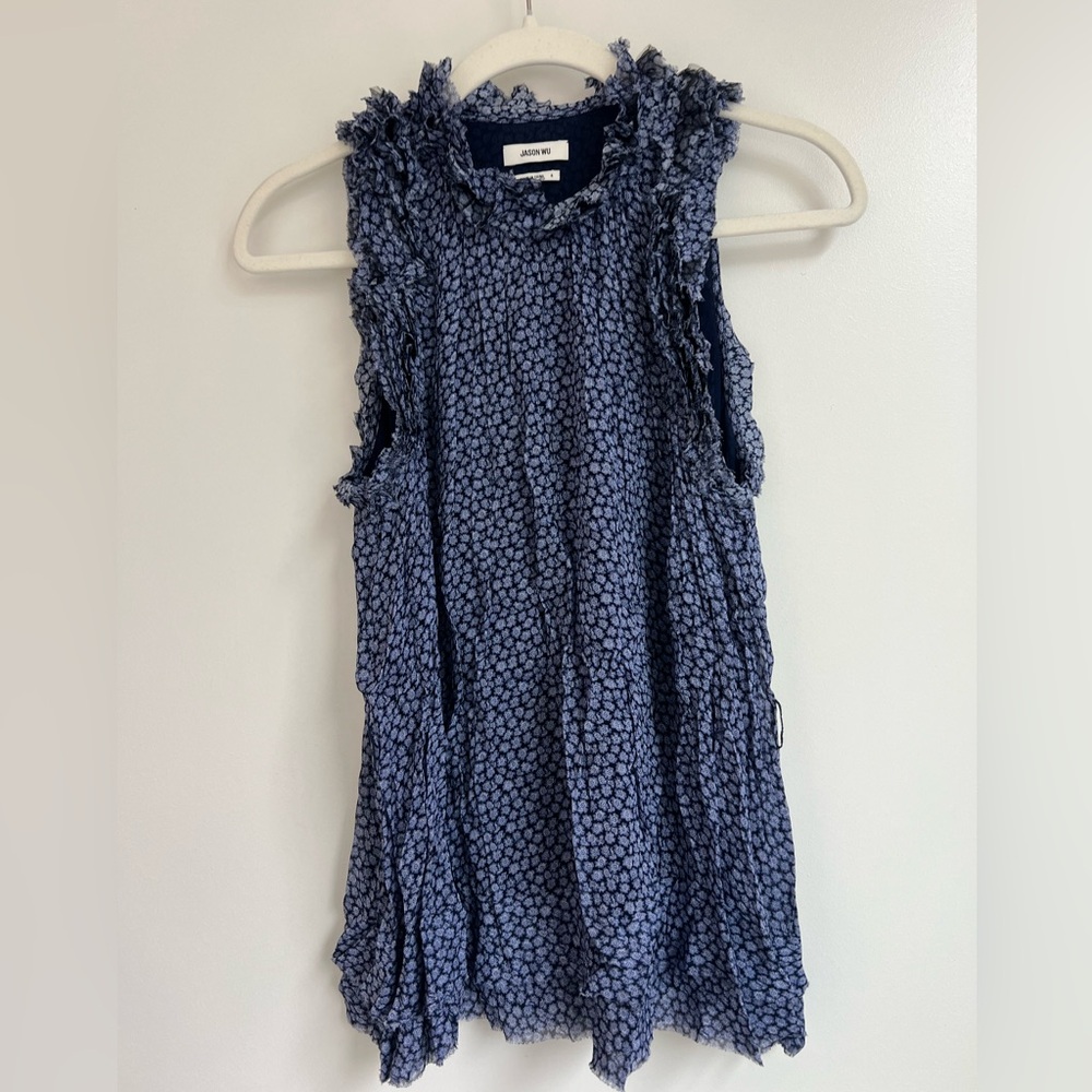 Jason Wu Navy and White Textured Blouse